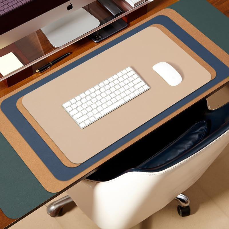 Cork Desk Mat - Dual-Sided Desk Pad for Office and Home - Desk Organization and Accessories - Ideal for Large Mouse Pad and Desk Mats on Top of Desks(Light Green,80Cmx 40Cm)